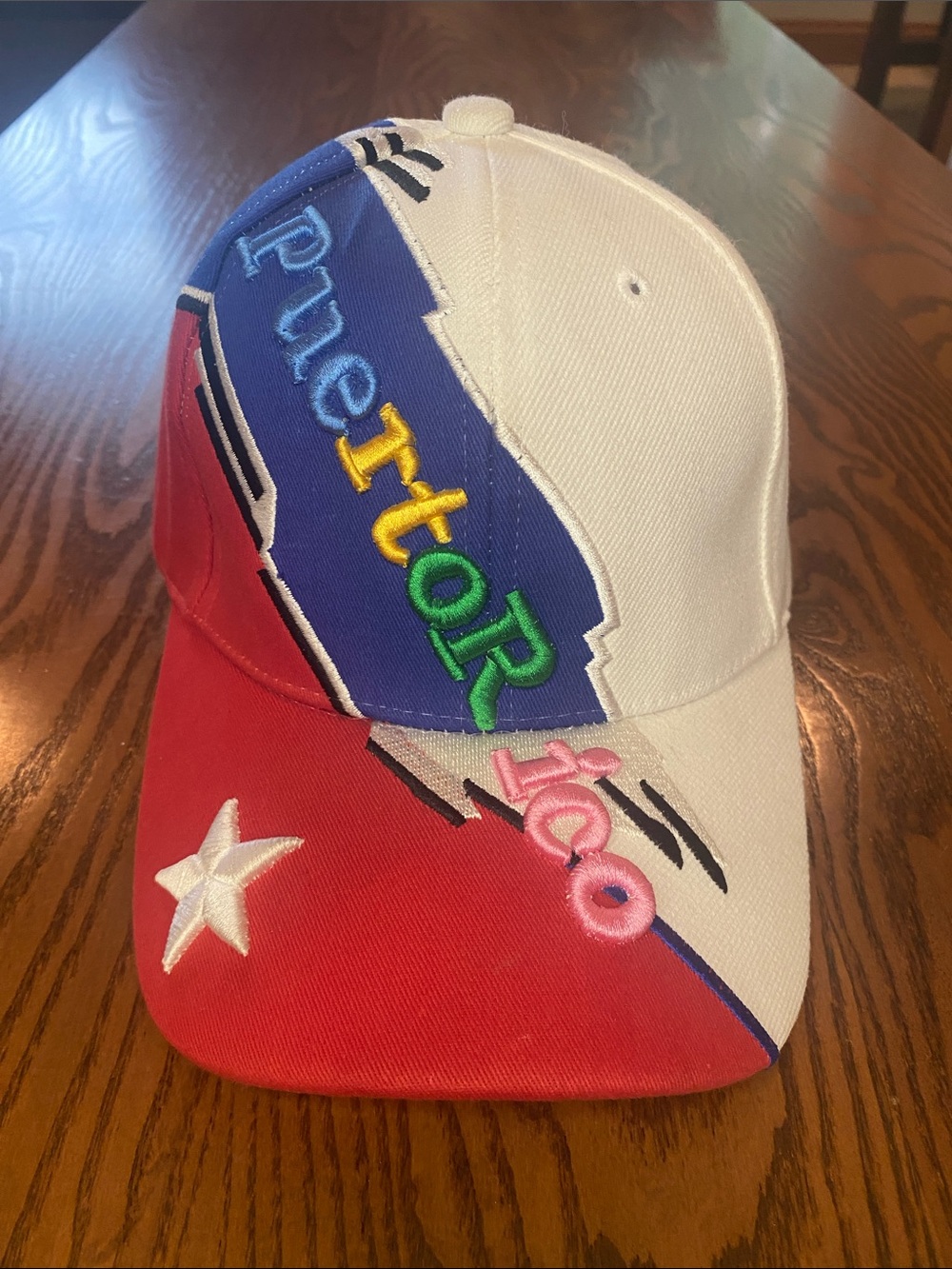 Colorblock Embroidered Baseball Cap with Multicolor Lettering - Puerto Rico